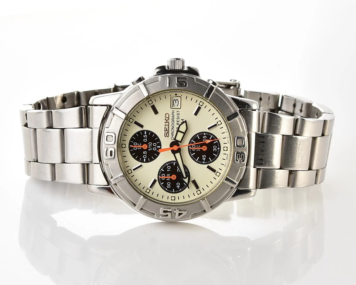 Vintage 2001 Seiko Chronograph - Rare Cream Panda Dial & Orange Hands
