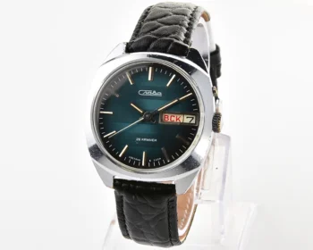 Excellent Soviet Slava vintage mechanical wristwatch with rare teal dial