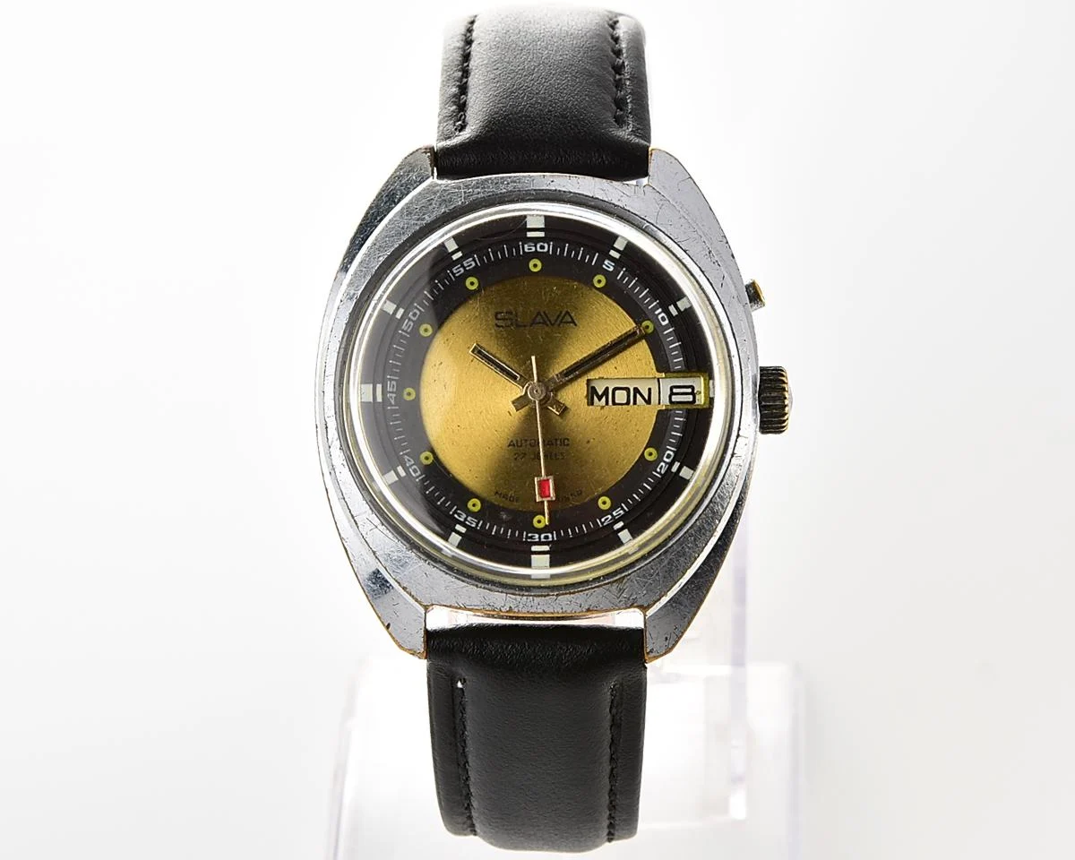 Slava Soviet mechanical vintage watch with automatic self-winding movement