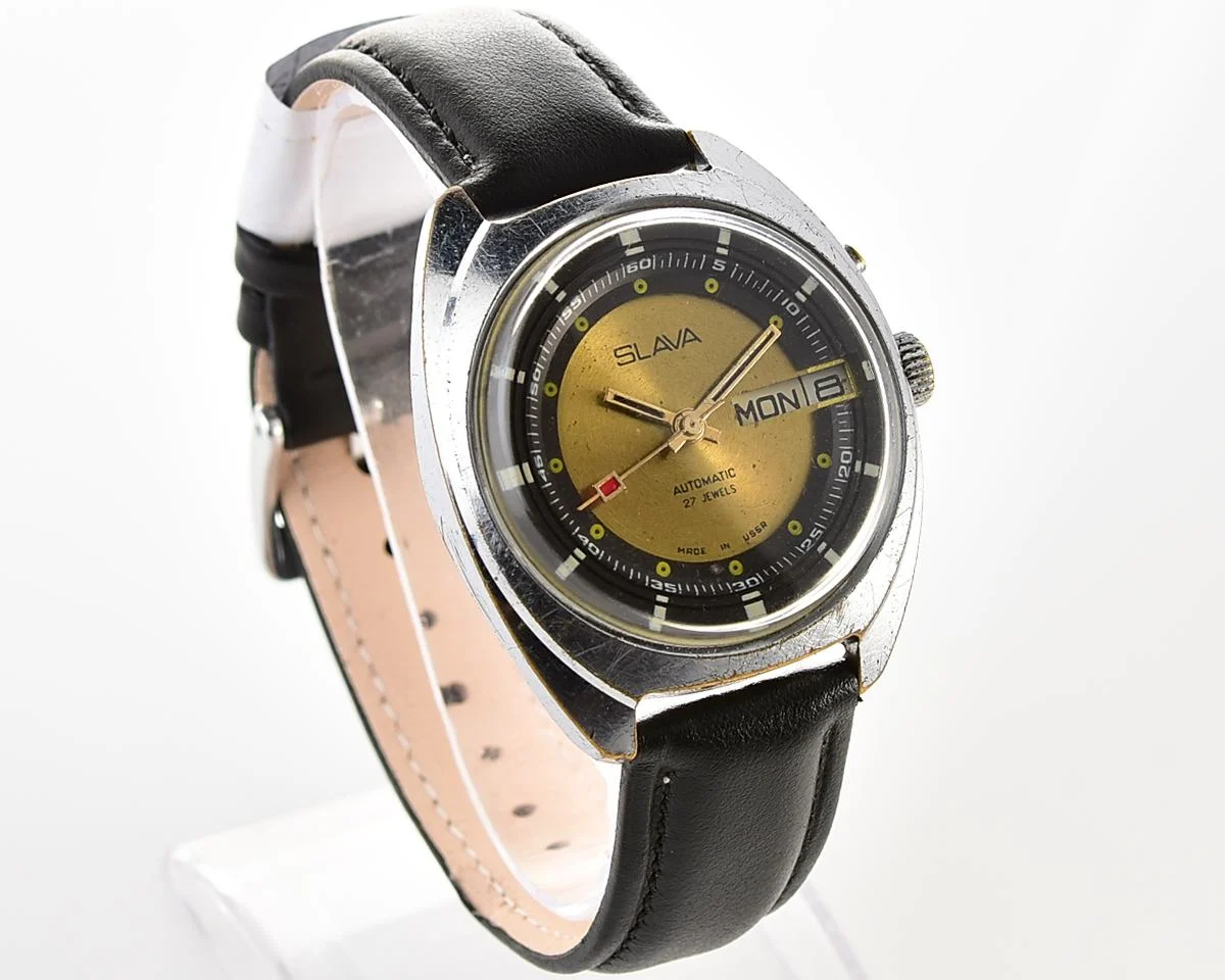 Slava Soviet mechanical vintage watch with automatic self-winding movement