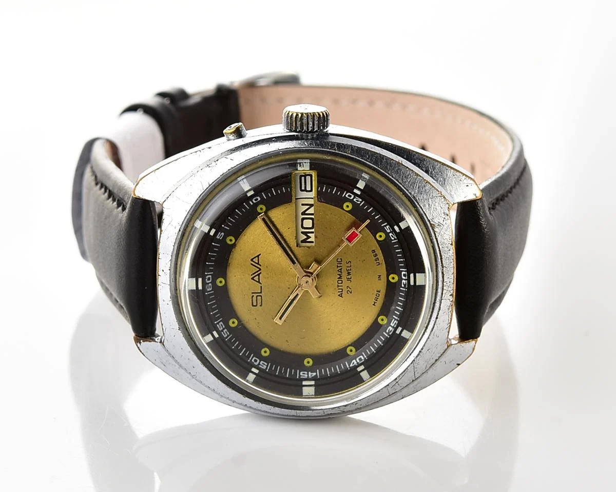 Slava Soviet mechanical vintage watch with automatic self-winding movement