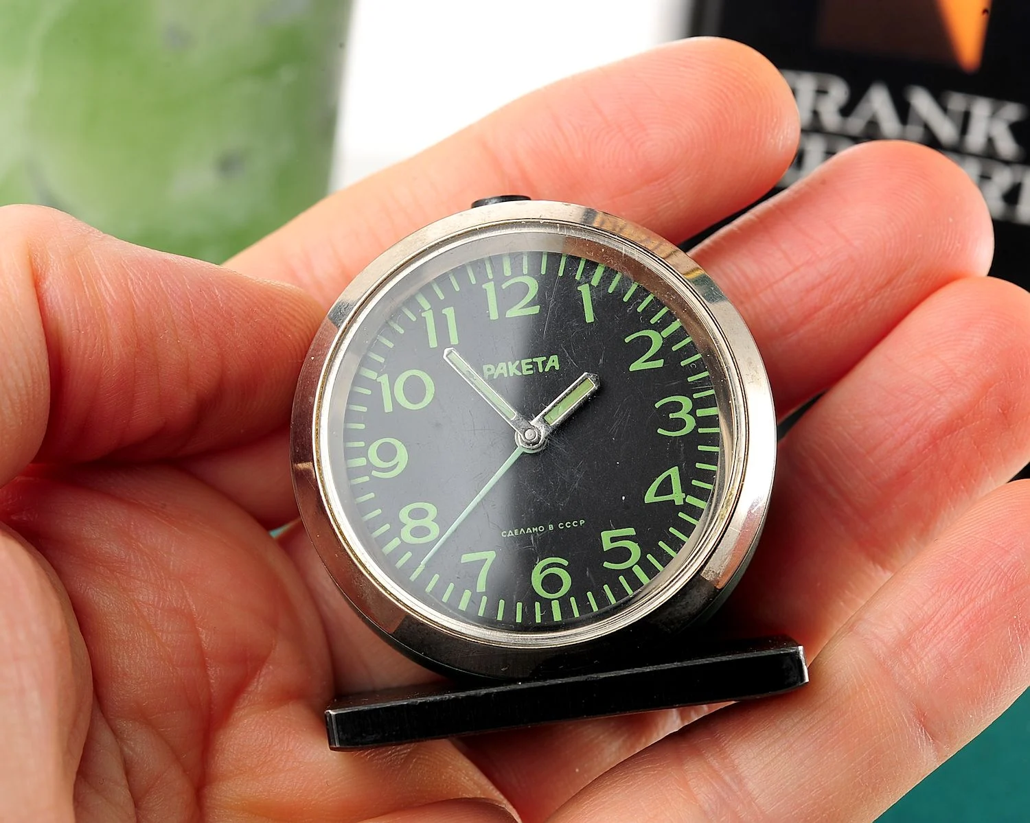 Small Raketa Soviet mechanical alarm clock - less than 2 inches in diameter