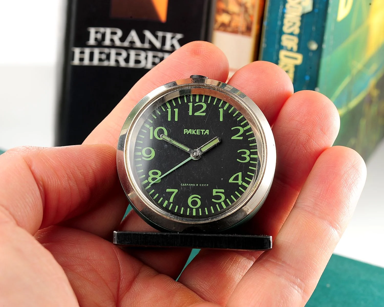 Small Raketa Soviet mechanical alarm clock - less than 2 inches in diameter
