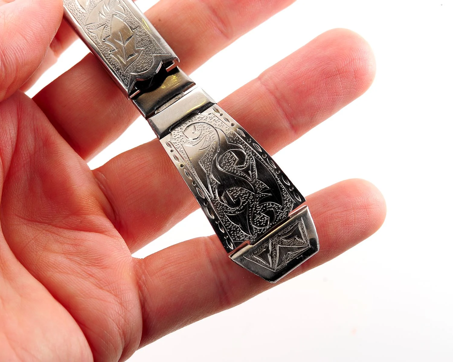 Vintage Soviet ornate stainless steel watch bracelet