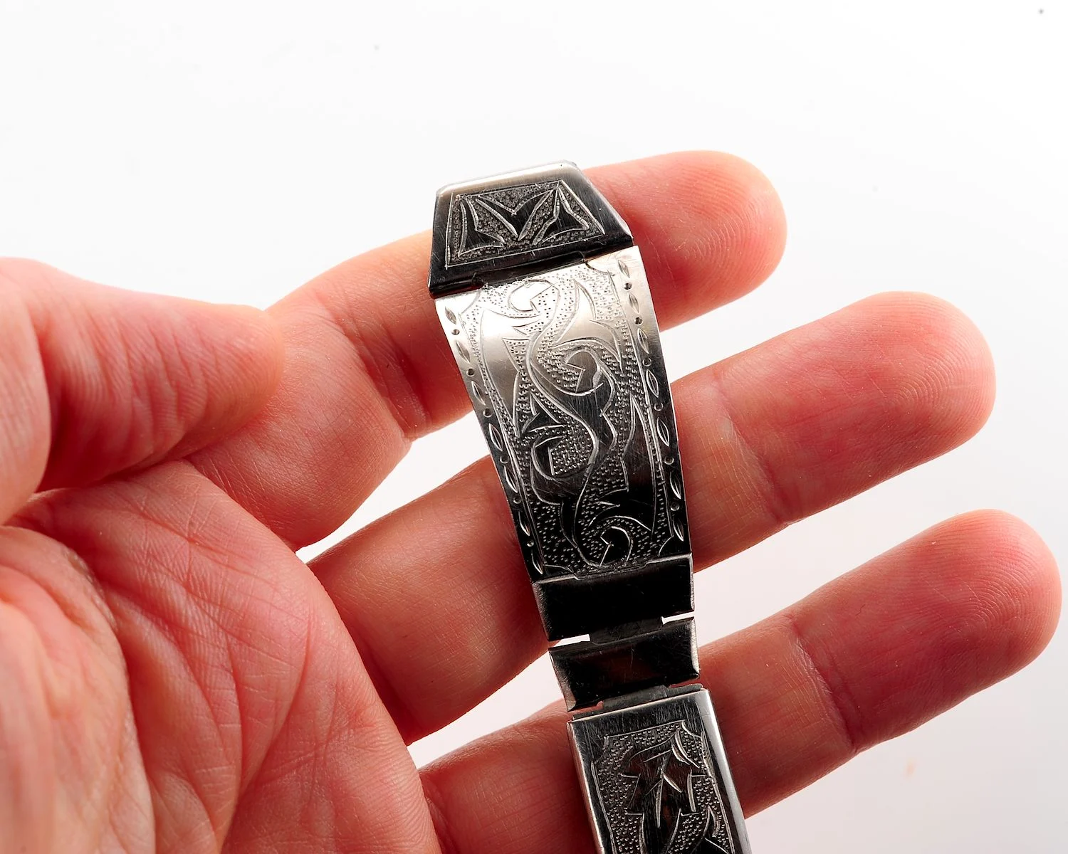 Vintage Soviet ornate stainless steel watch bracelet