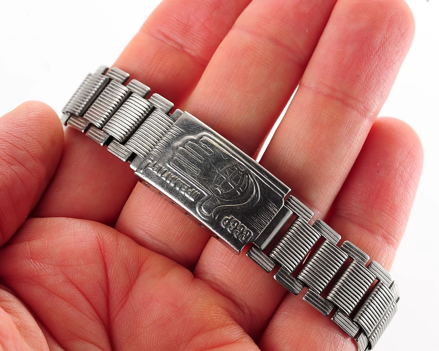 Vintage Soviet ornate stainless steel 14mm watch bracelet - USSR Offers(peace)