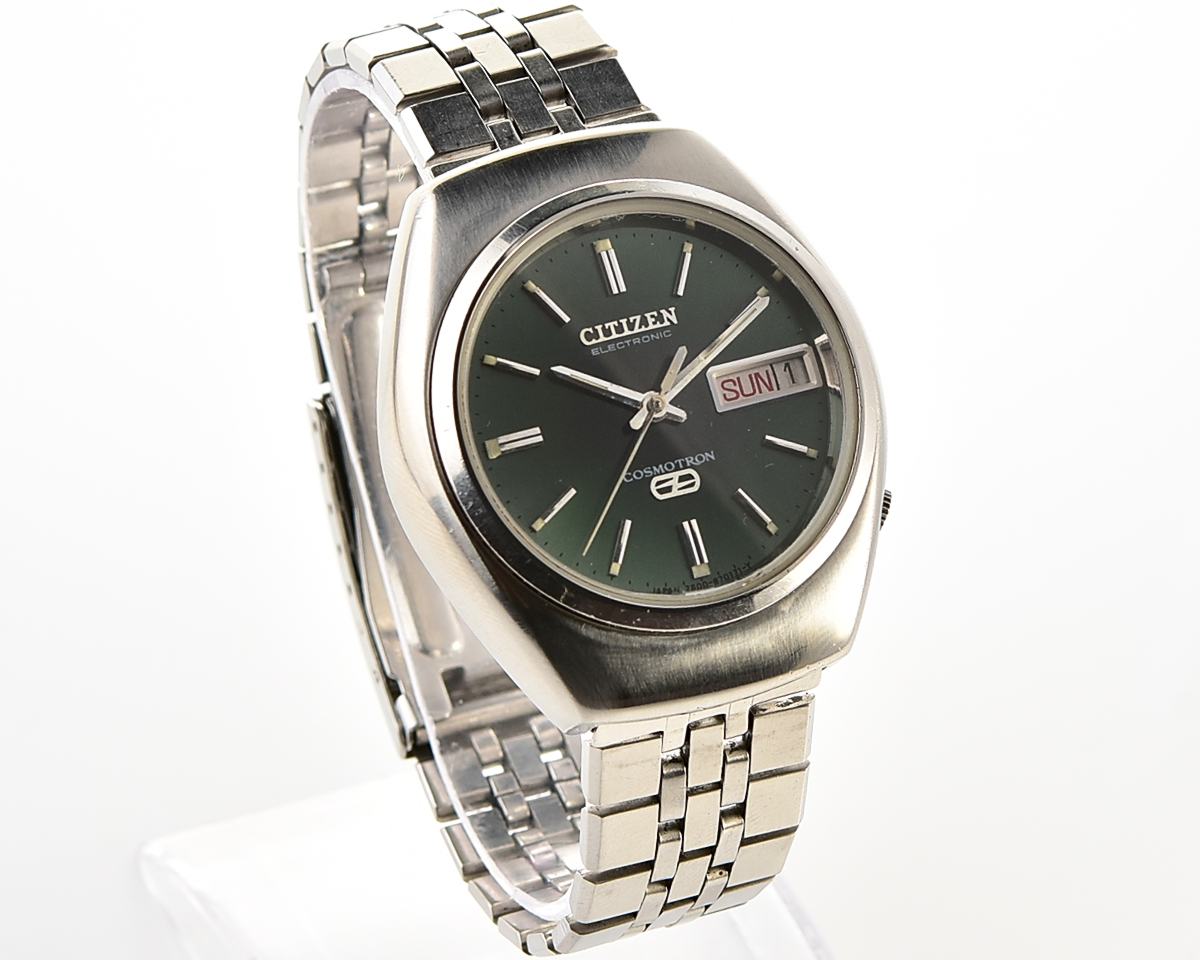 Vintage 1973 Citizen Cosmotron Electronic 7802A Hi-Beat JDM Watch - Deep Forest Green Dial with Original Jubilee-Style Signed Bracelet