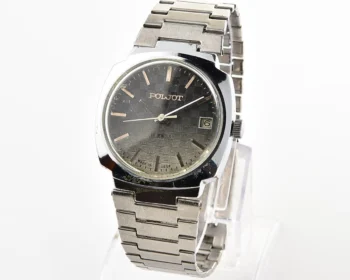 Vintage Soviet Poljot mechanical wristwatch with checked dial & stainless steel bracelet