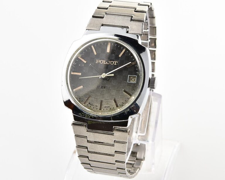 Vintage soviet POLJOT mechanical wristwatch with checked dial & stainless steel bracelet