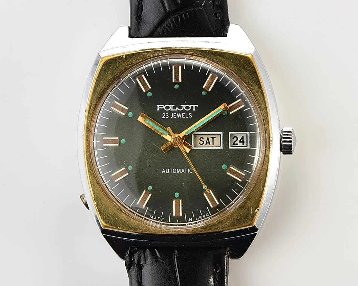 Vintage Soviet mechanical Poljot with automatic self winding movement - uncommon version