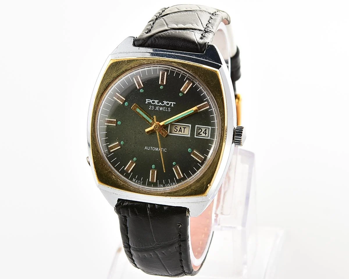 Vintage Soviet mechanical Poljot with automatic self winding movement - uncommon version