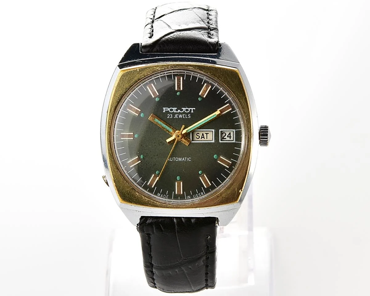 Vintage Soviet mechanical Poljot with automatic self winding movement - uncommon version