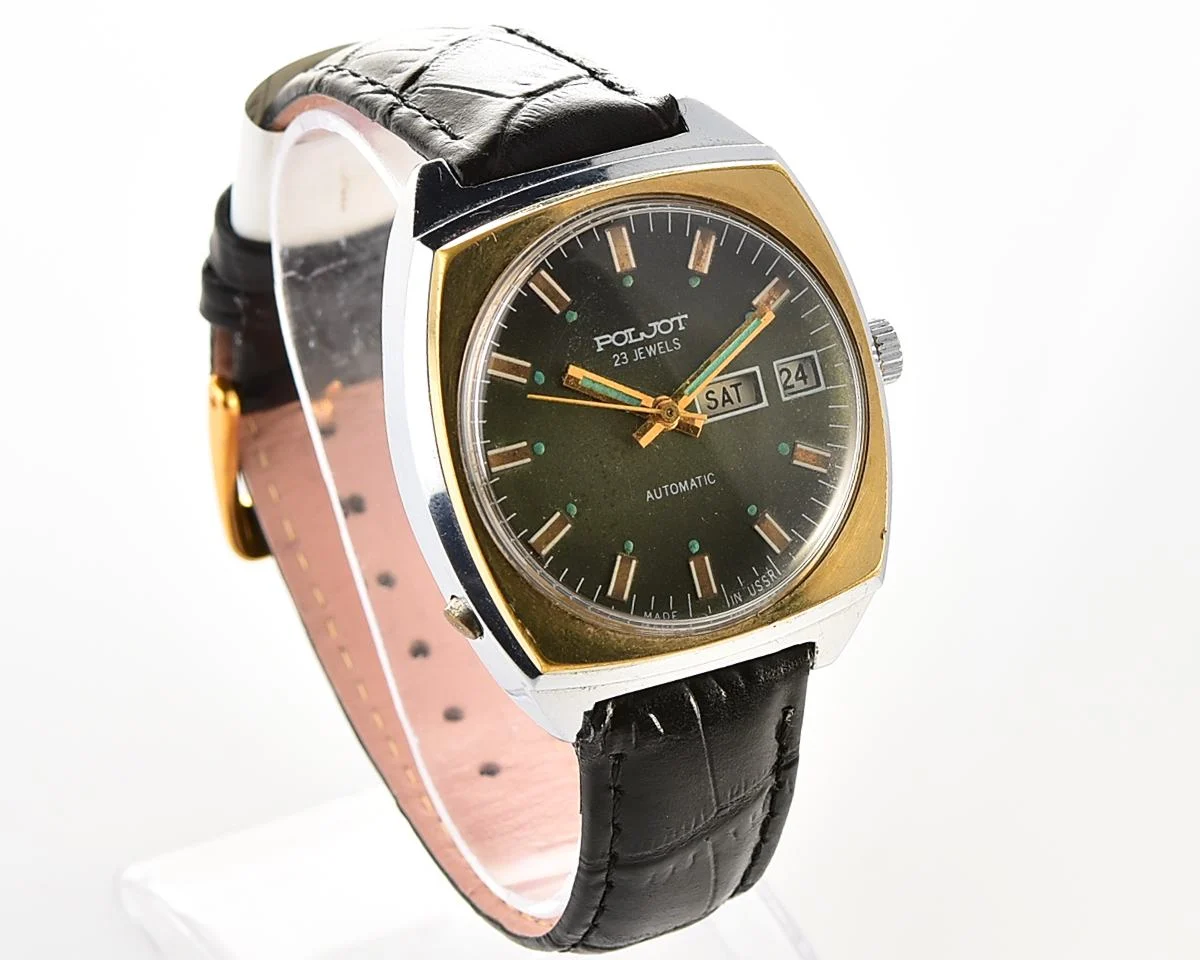Vintage Soviet mechanical Poljot with automatic self winding movement - uncommon version