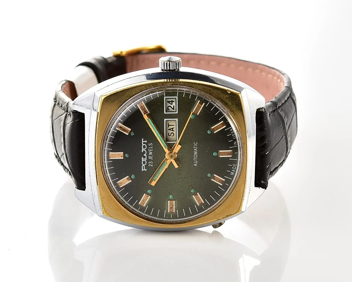 Vintage Soviet mechanical Poljot with automatic self winding movement - uncommon version