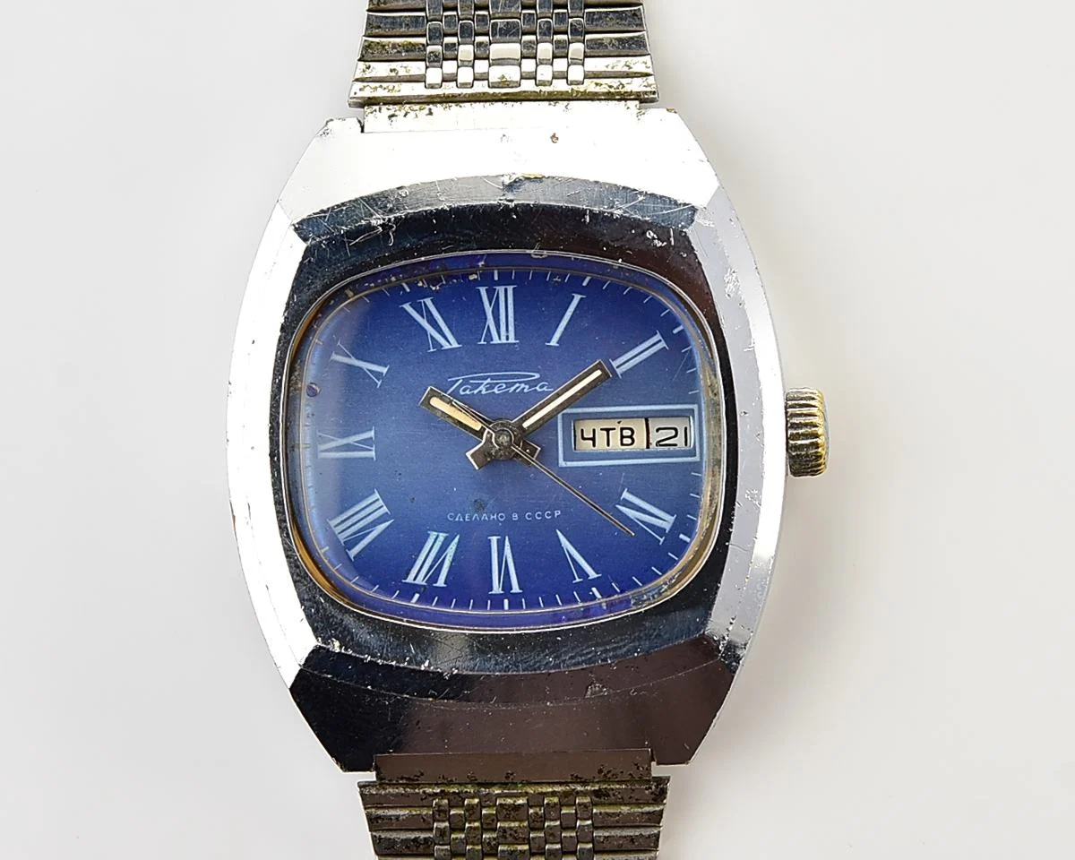 Raketa vintage Soviet mechanical wristwatch with double calendar