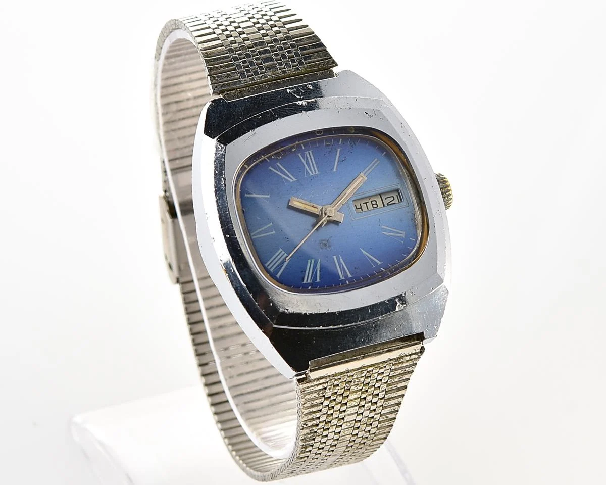 Raketa vintage Soviet mechanical wristwatch with double calendar