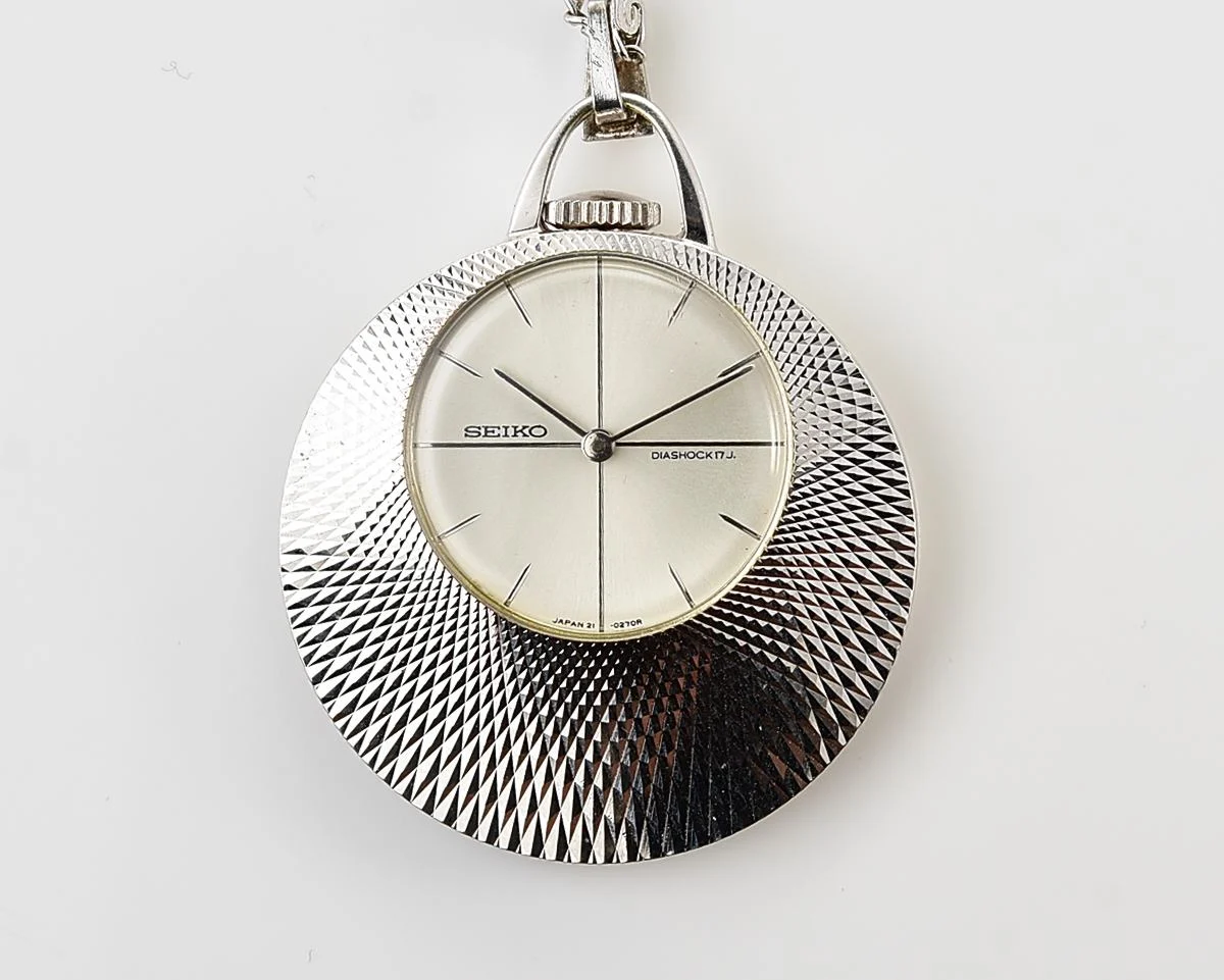 Vintage Seiko Pendant Watch – White Gold Plated Diamond-Cut Manual from January 1971
