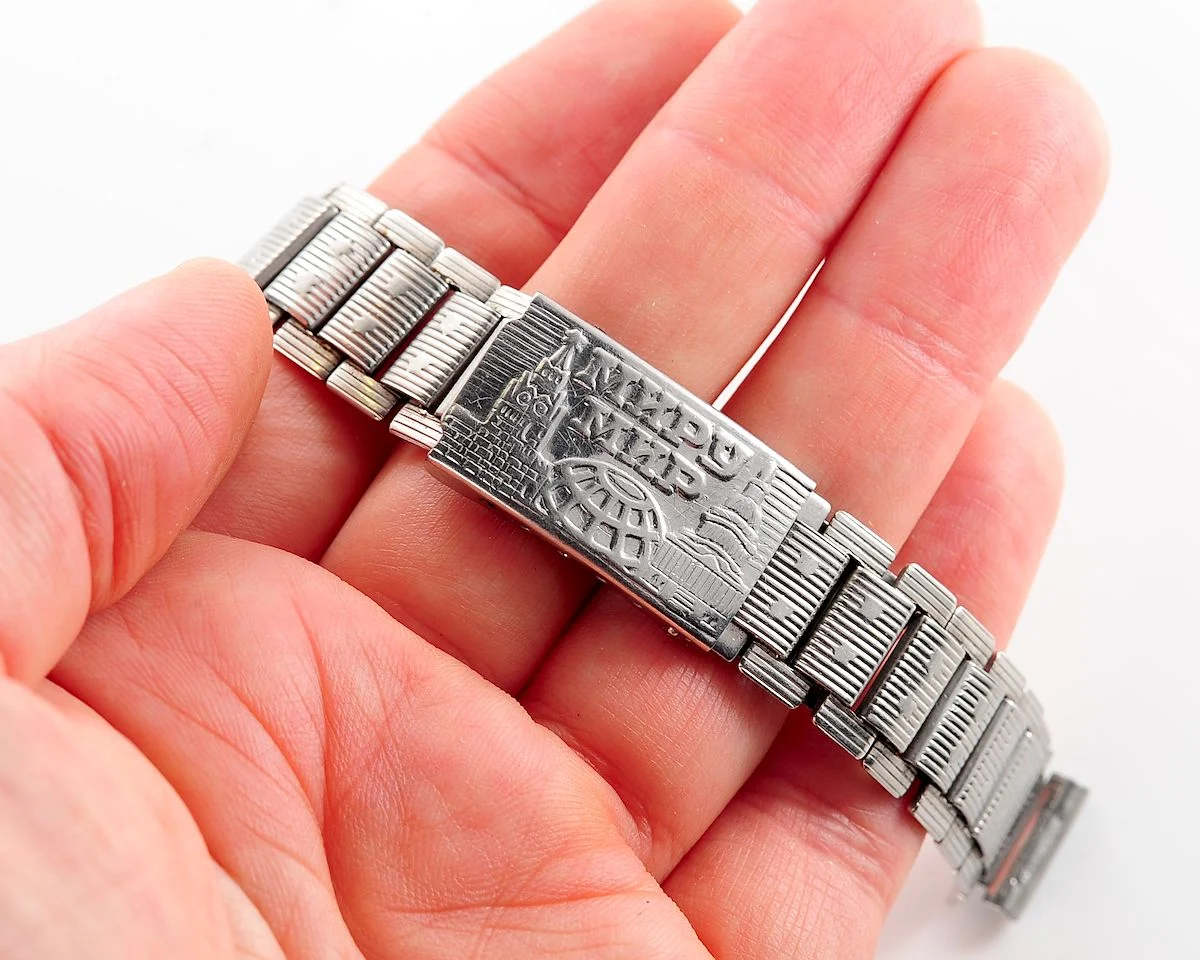 Vintage Soviet ornate stainless steel 14mm watch bracelet - USSR & USA Peace to the World!
