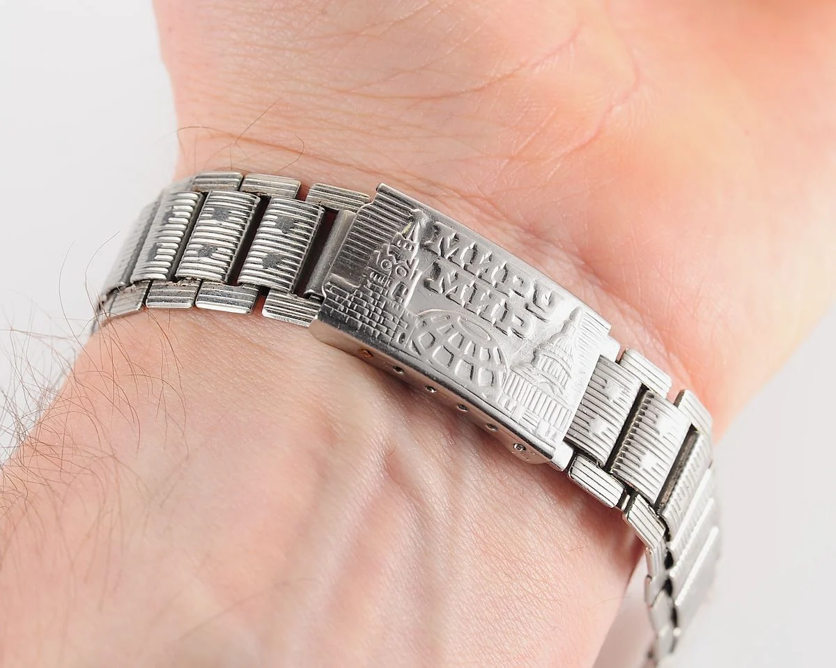 Vintage Soviet ornate stainless steel 14mm watch bracelet - USSR & USA Peace to the World!
