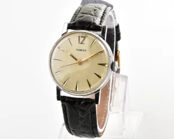 Vintage Pobeda Soviet mechanical wristwatch with stylish minimalistic dial & central second hand