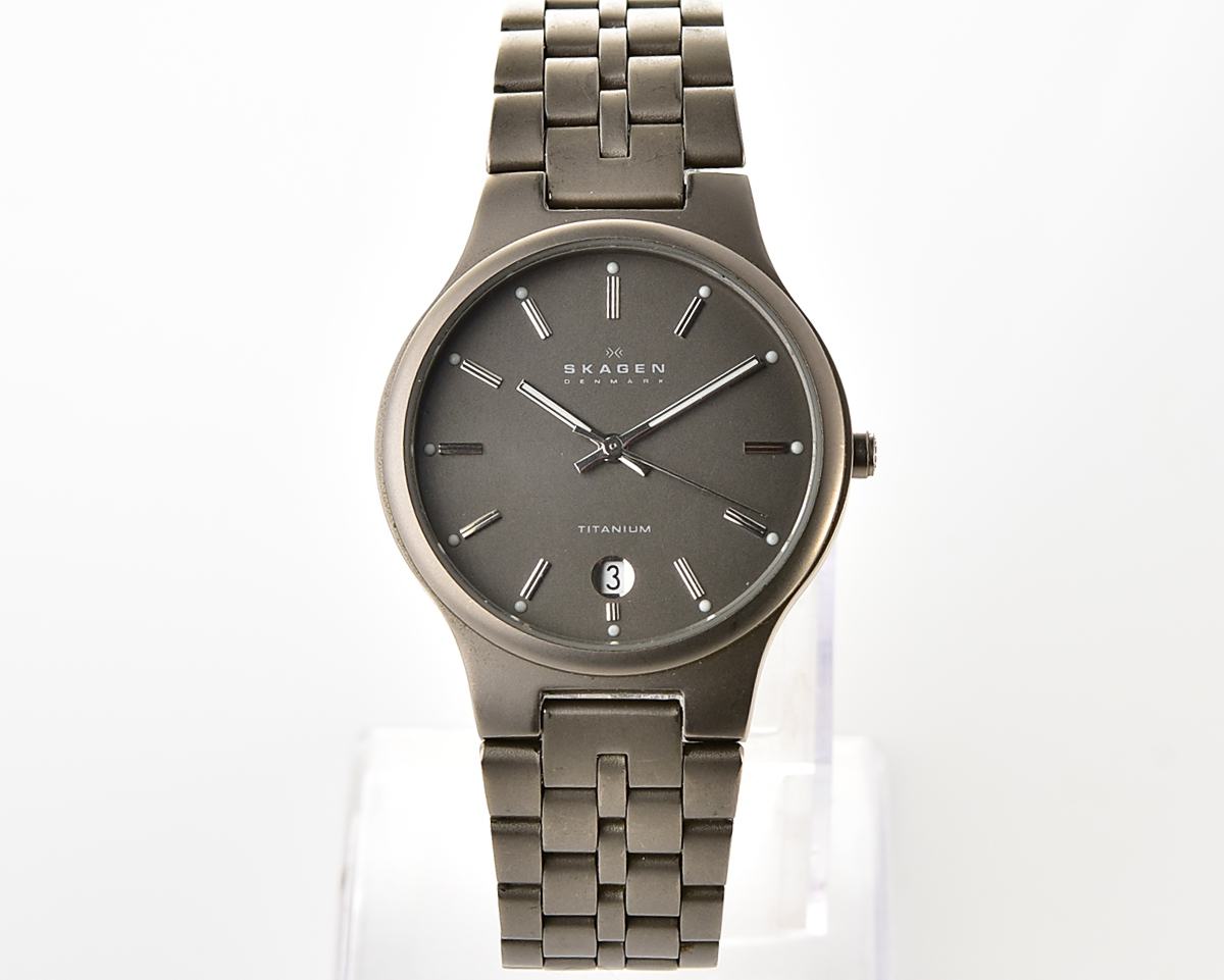Vintage Skagen Slimline Titanium – Charcoal Sunburst Date Quartz from the Early 2000s