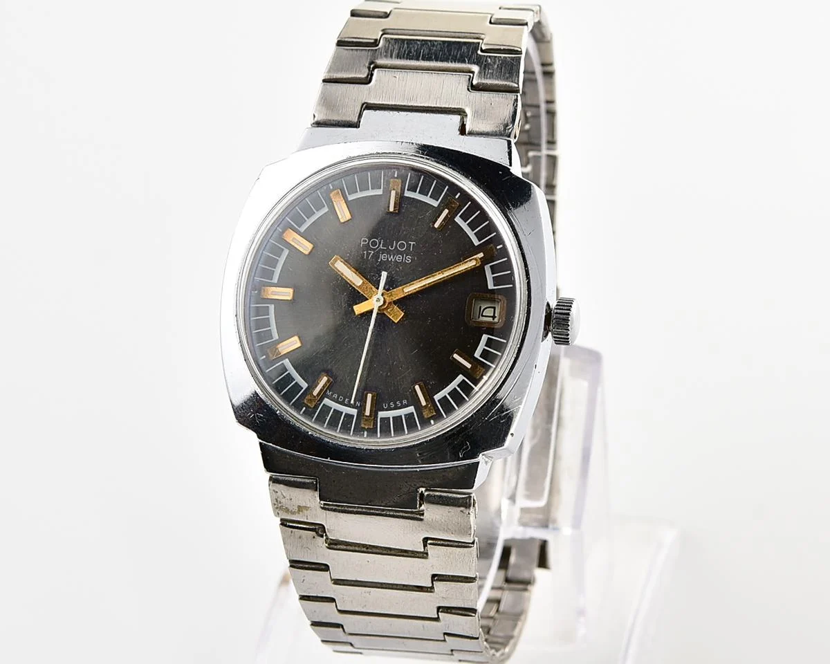 Vintage Soviet Poljot mechanical wristwatch with original stainless steel bracelet