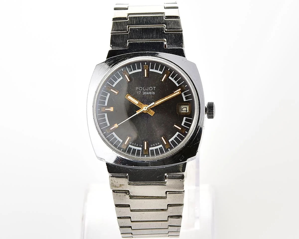 Vintage Soviet Poljot mechanical wristwatch with original stainless steel bracelet