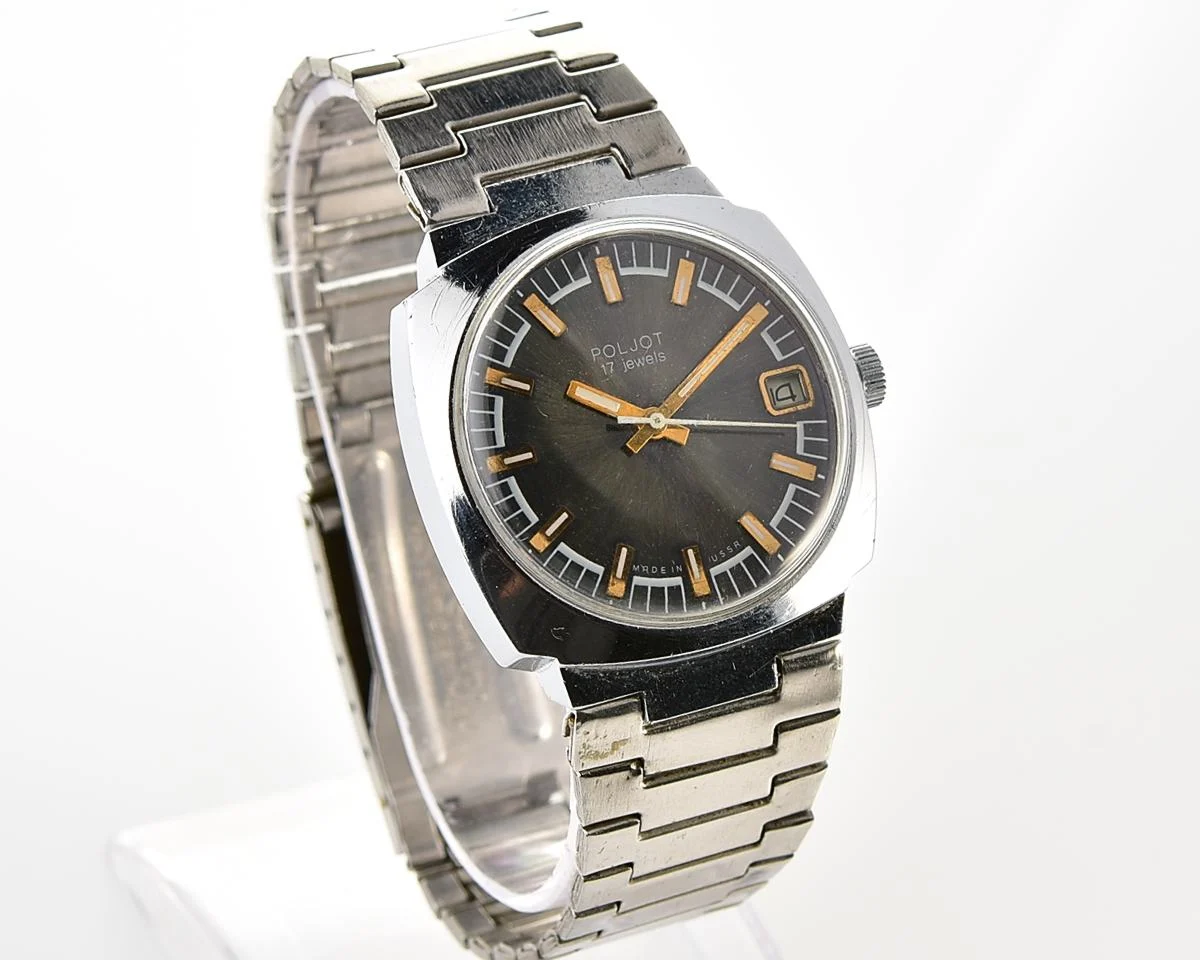 Vintage Soviet Poljot mechanical wristwatch with original stainless steel bracelet