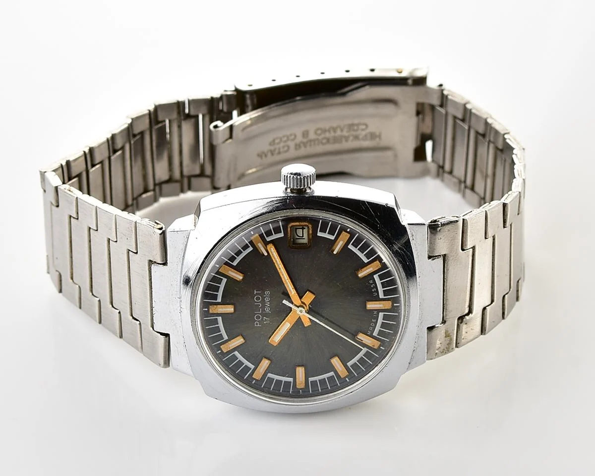 Vintage Soviet Poljot mechanical wristwatch with original stainless steel bracelet