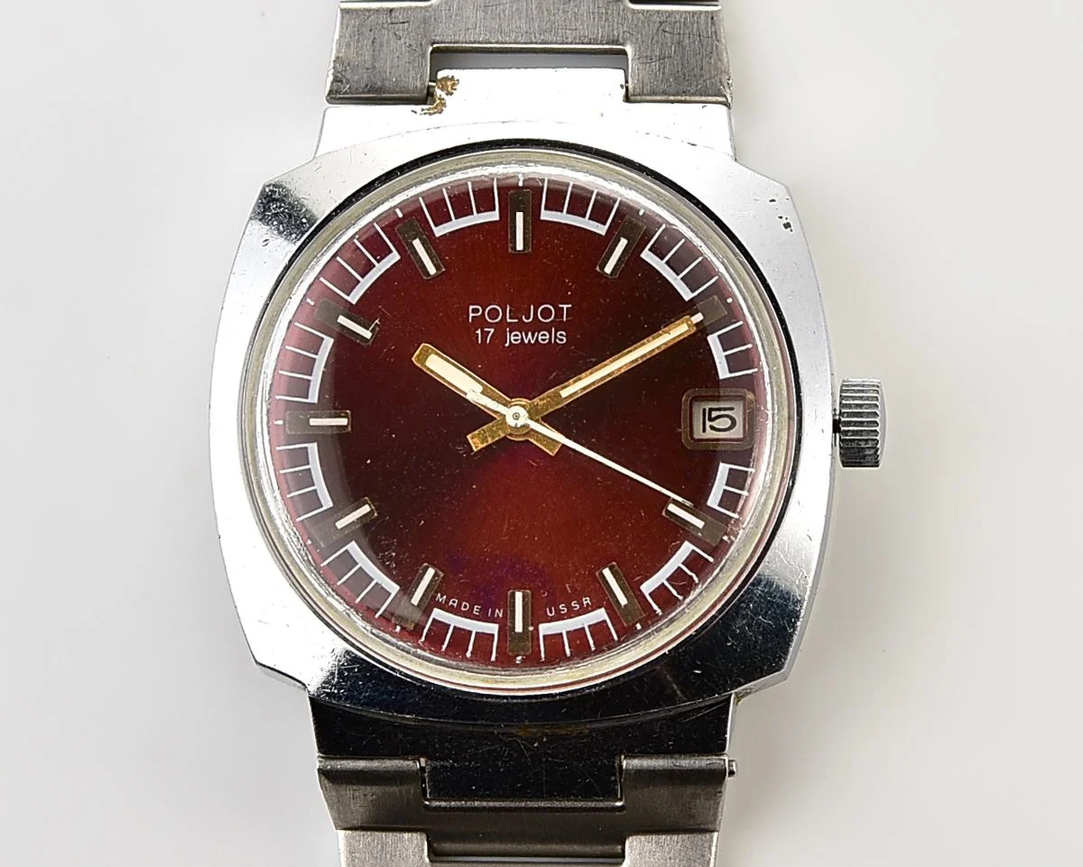 Vintage Soviet Poljot mechanical wristwatch with original stainless steel bracelet