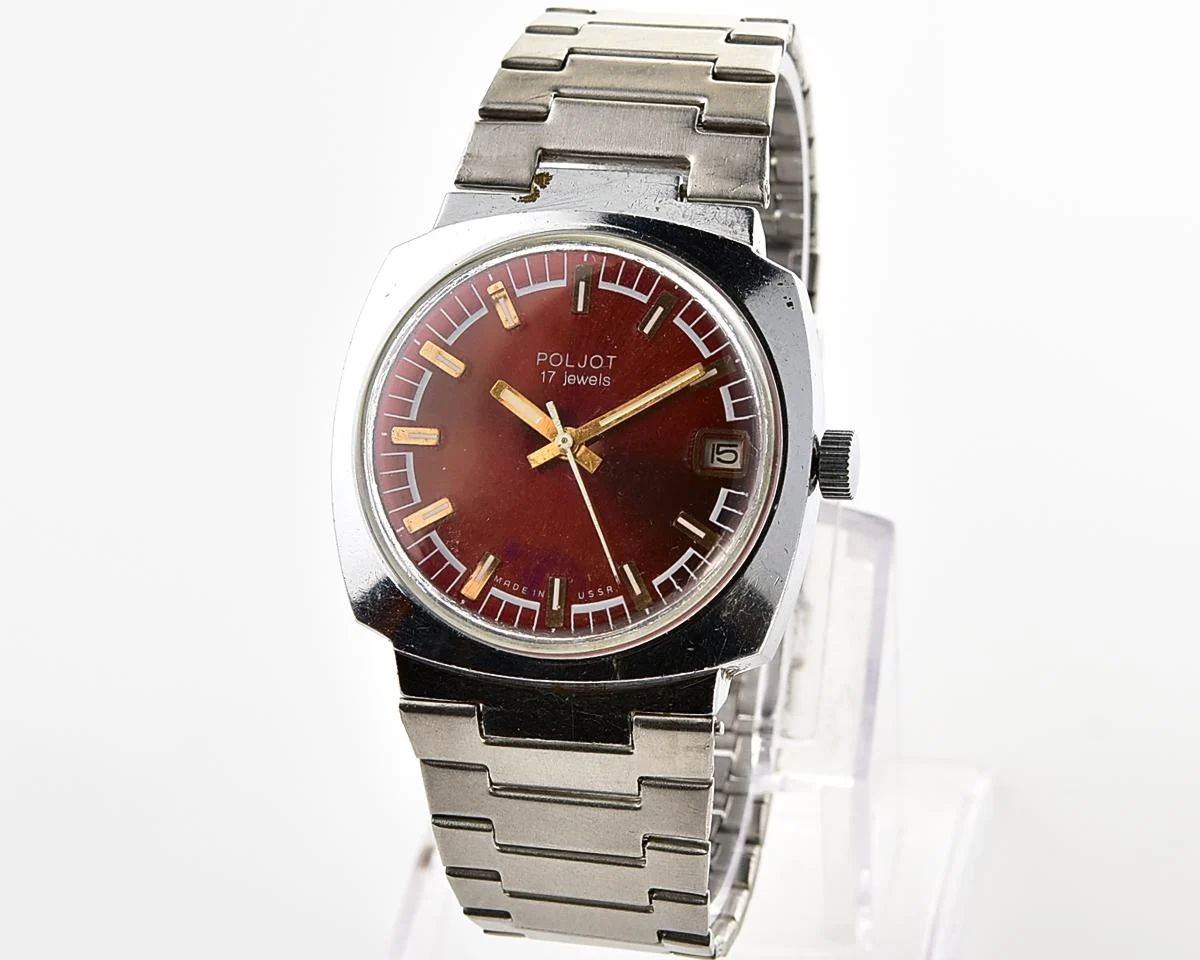 Vintage Soviet Poljot mechanical wristwatch with original stainless steel bracelet