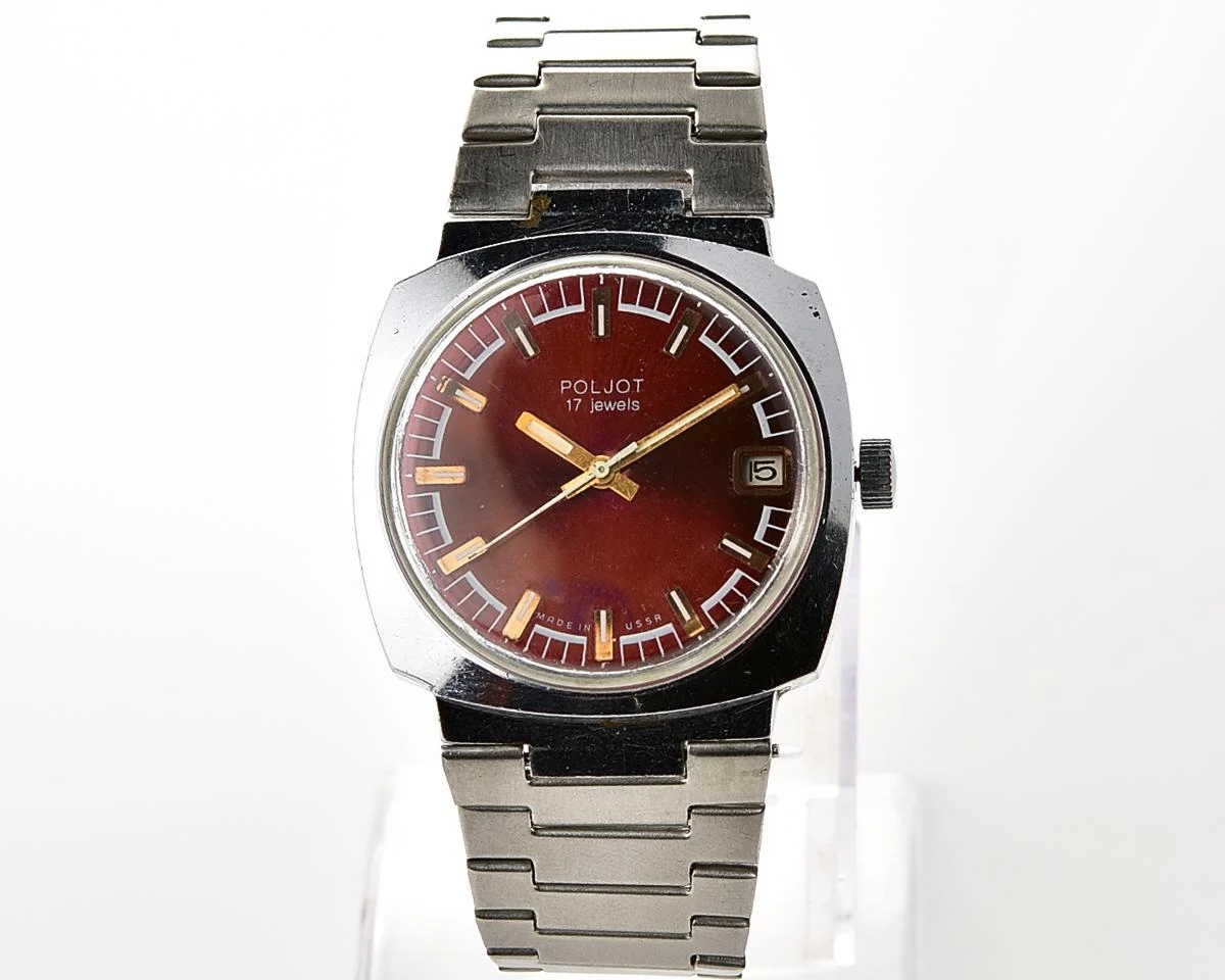 Vintage Soviet Poljot mechanical wristwatch with original stainless steel bracelet
