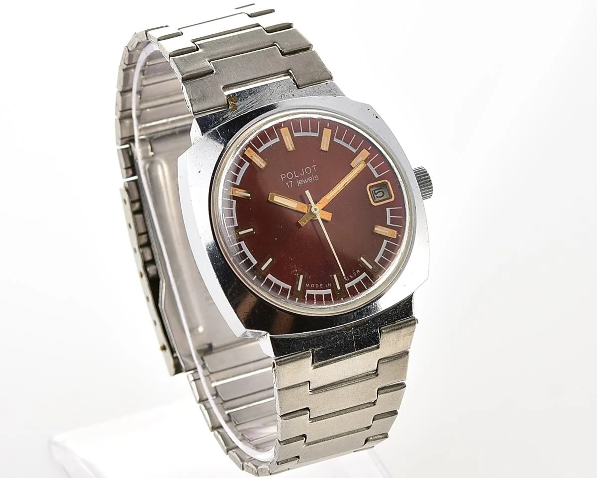 Vintage Soviet Poljot mechanical wristwatch with original stainless steel bracelet