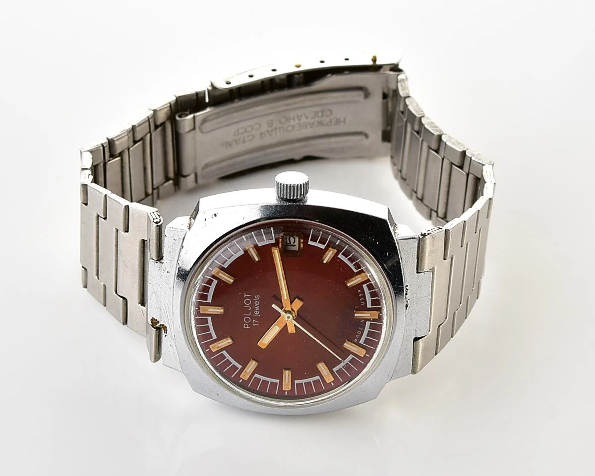 Vintage Soviet Poljot mechanical wristwatch with original stainless steel bracelet