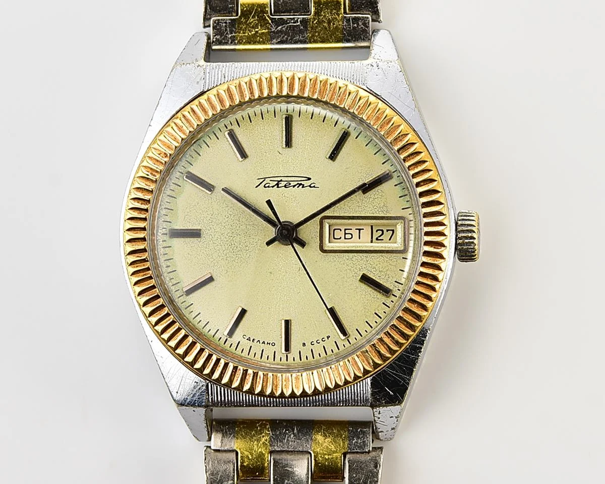 Raketa vintage mechanical wristwatch with double calendar