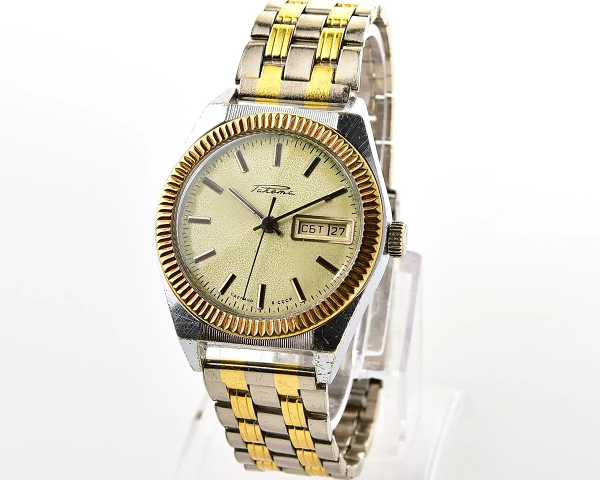 Raketa vintage mechanical wristwatch with double calendar