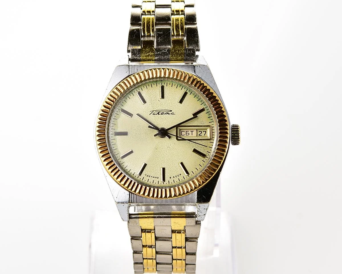 Raketa vintage mechanical wristwatch with double calendar
