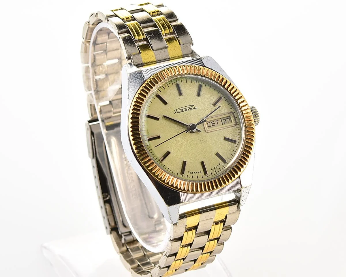 Raketa vintage mechanical wristwatch with double calendar