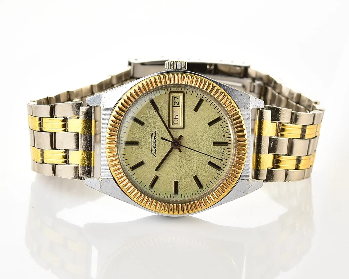 Raketa vintage mechanical wristwatch with double calendar