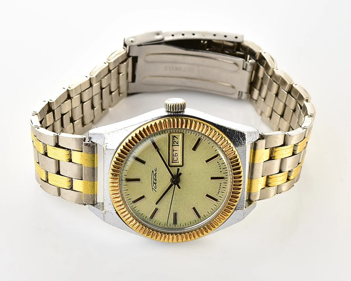 Raketa vintage mechanical wristwatch with double calendar