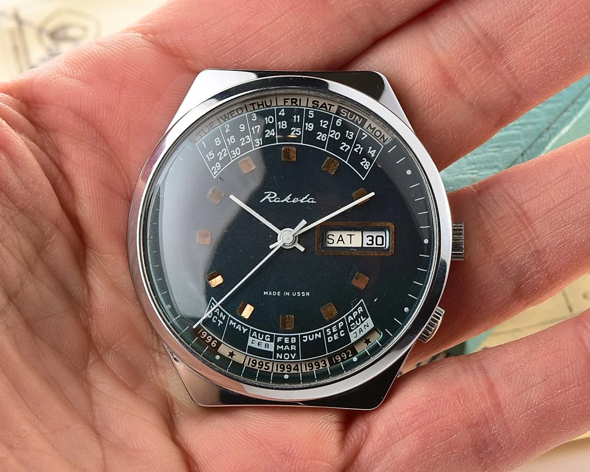 TIME CAPSULE: Vintage Soviet Raketa perpetual calendar watch - New Old Stock (NOS)!