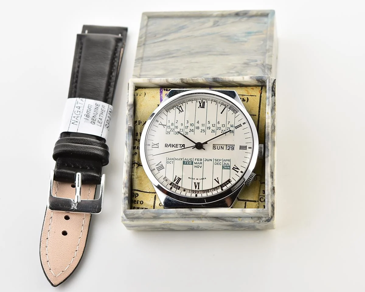 TIME CAPSULE: Vintage Soviet Raketa perpetual calendar watch - New Old Stock (NOS)!
