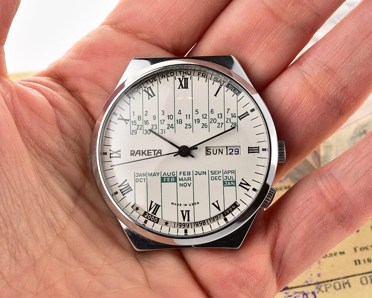 TIME CAPSULE: Vintage Soviet Raketa perpetual calendar watch - New Old Stock (NOS)!