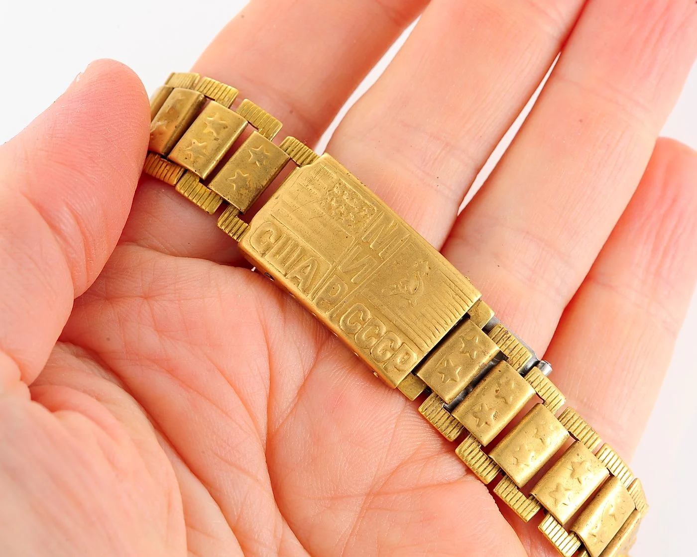 Vintage metal watch bracelet - USA & Soviet Union friendship