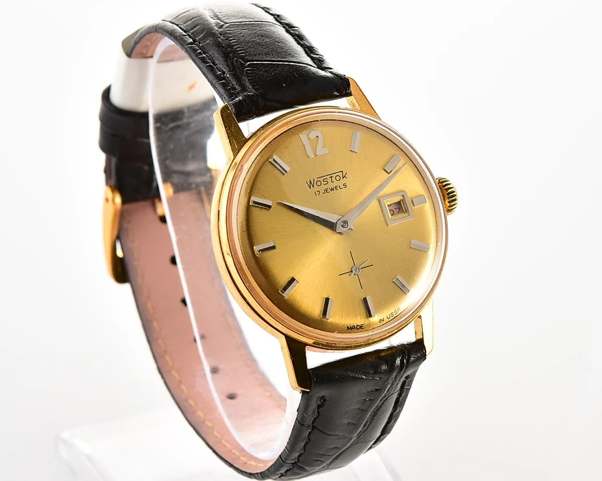 Excellent Soviet Wostok (Vostok) vintage mechanical gold-plated wristwatch