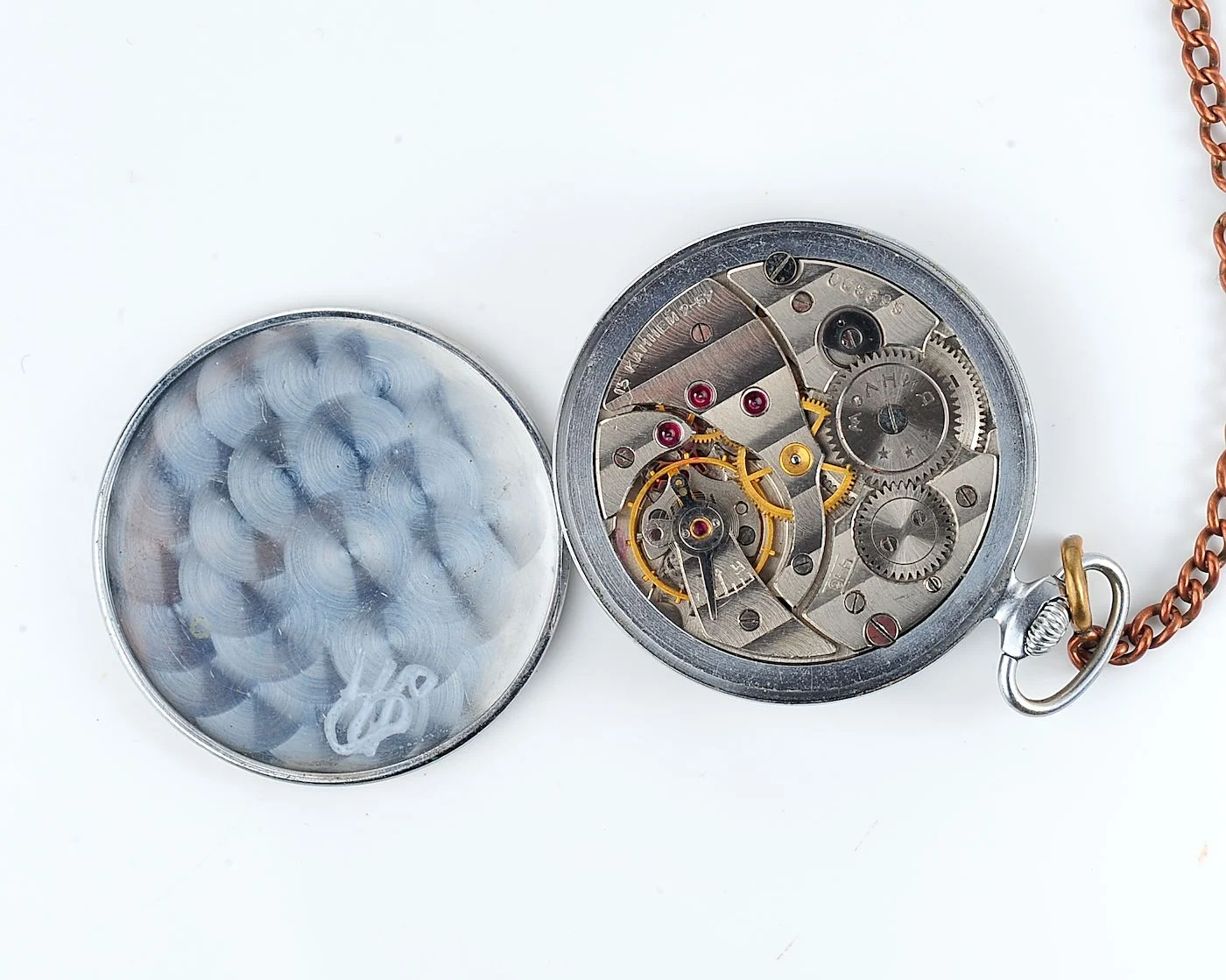 Vintage Soviet Molnija Pocket Watch - Brushed Copper Dial & Blued Hands, Cal. 3602 from 1957 - Image 7