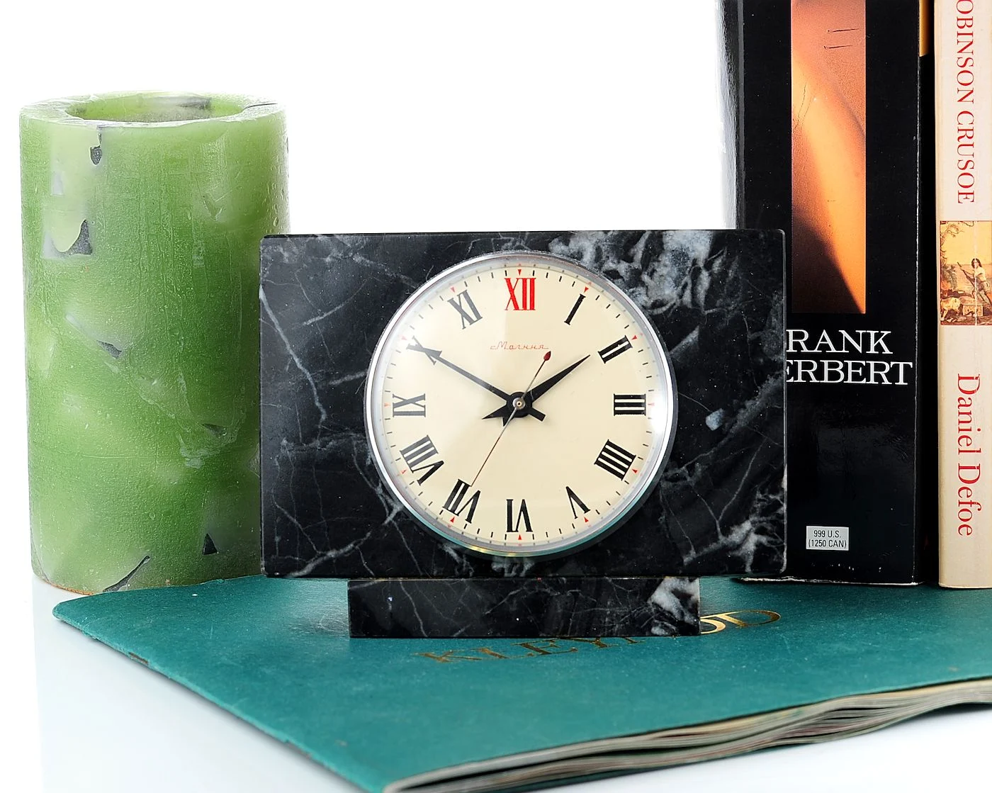 Vintage Molnija marble mechanical table clock