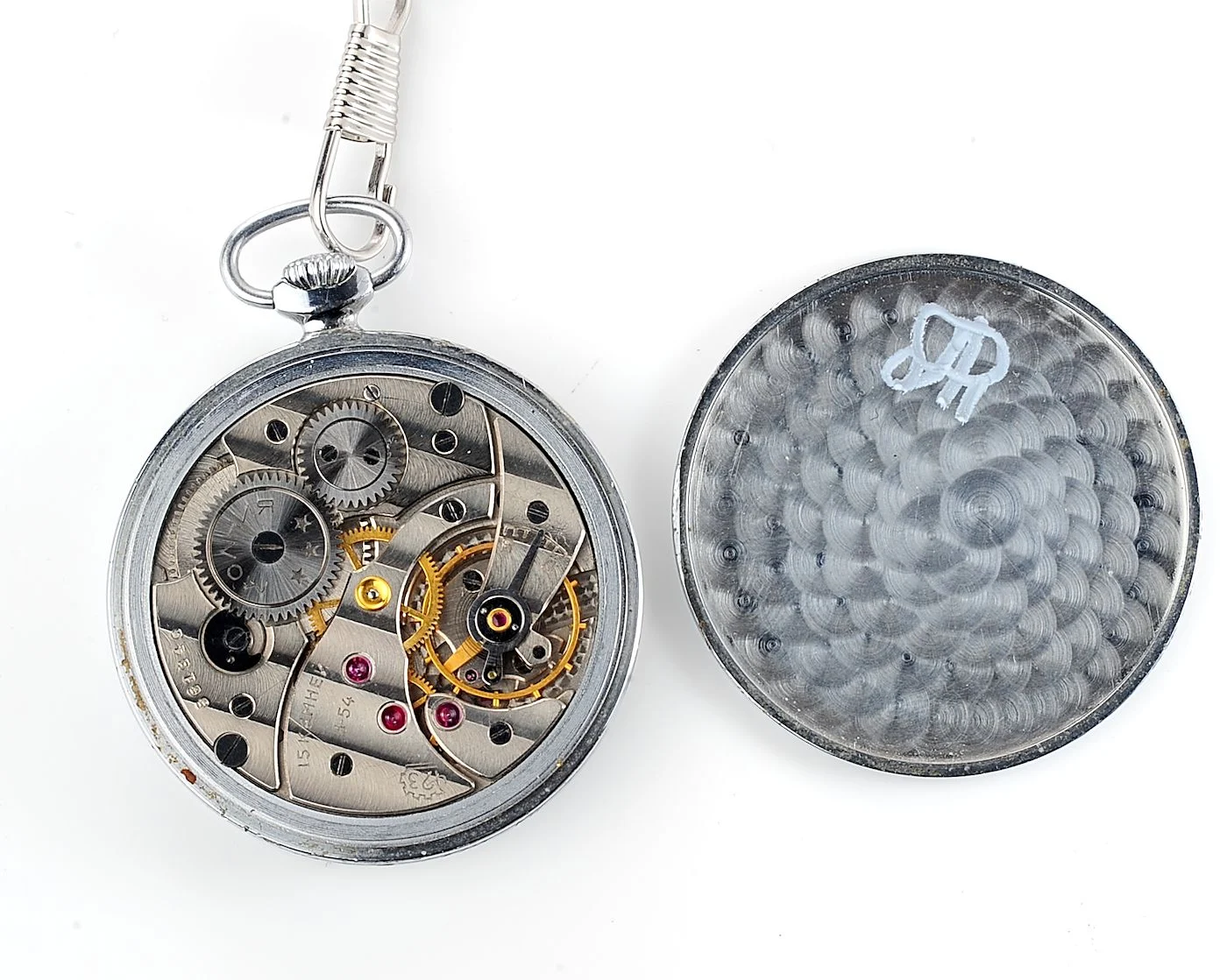 Excellent Soviet Molnija open face vintage pocket watch, from the 3rd quarter of 1954!