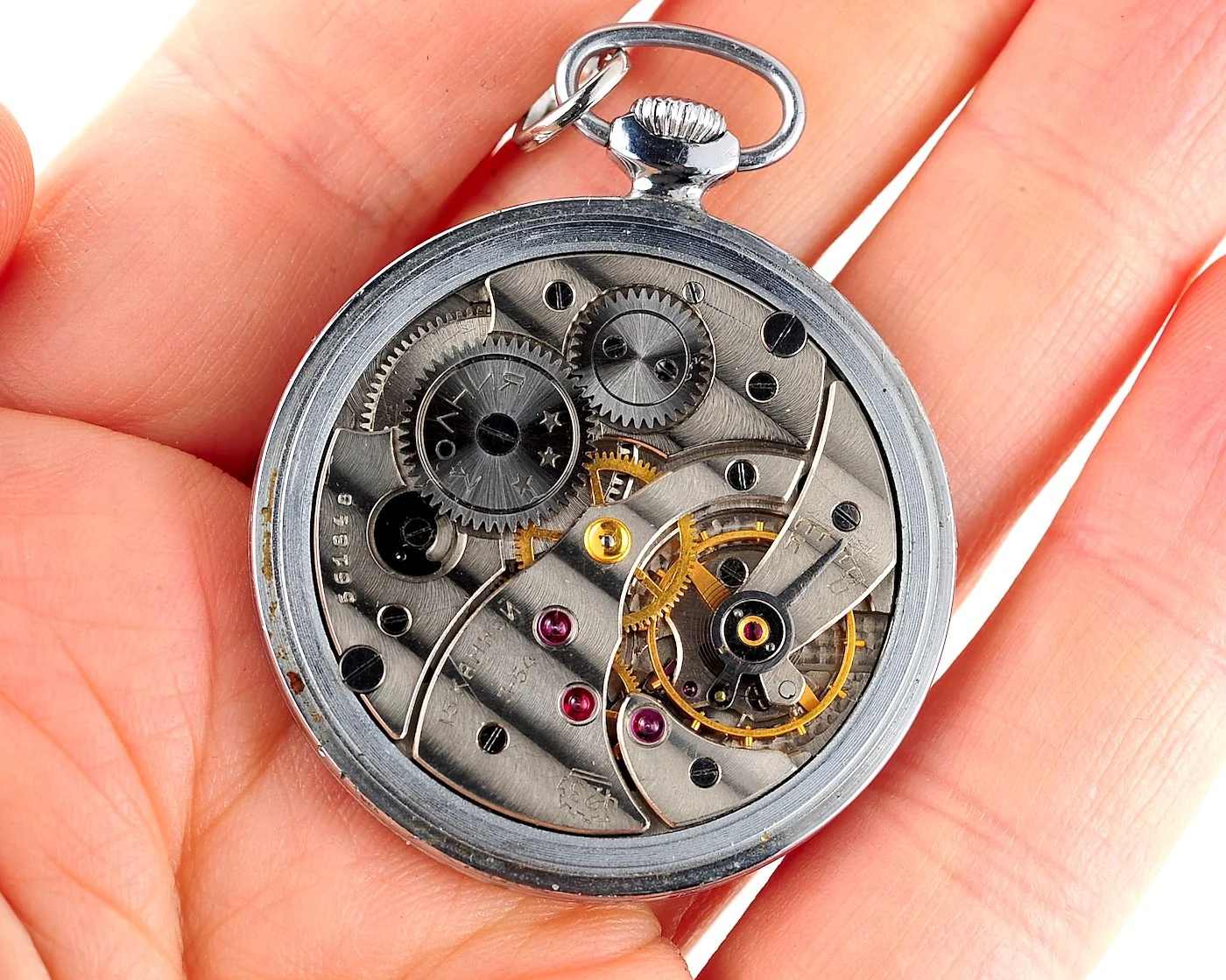 Excellent Soviet Molnija open face vintage pocket watch, from the 3rd quarter of 1954!
