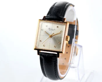 Soviet Raketa gold-plated vintage wristwatch in uncommon square body